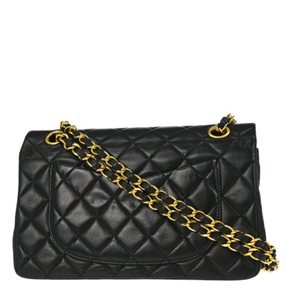 Chanel 1989-1991 Black Lambskin Small Classic Double Flap Shoulder Bag