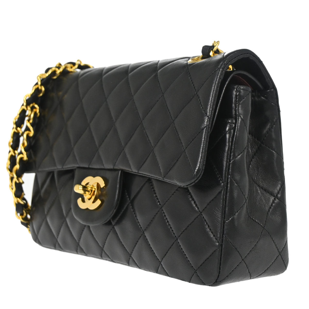 Chanel 1989-1991 Black Lambskin Small Classic Double Flap Shoulder Bag