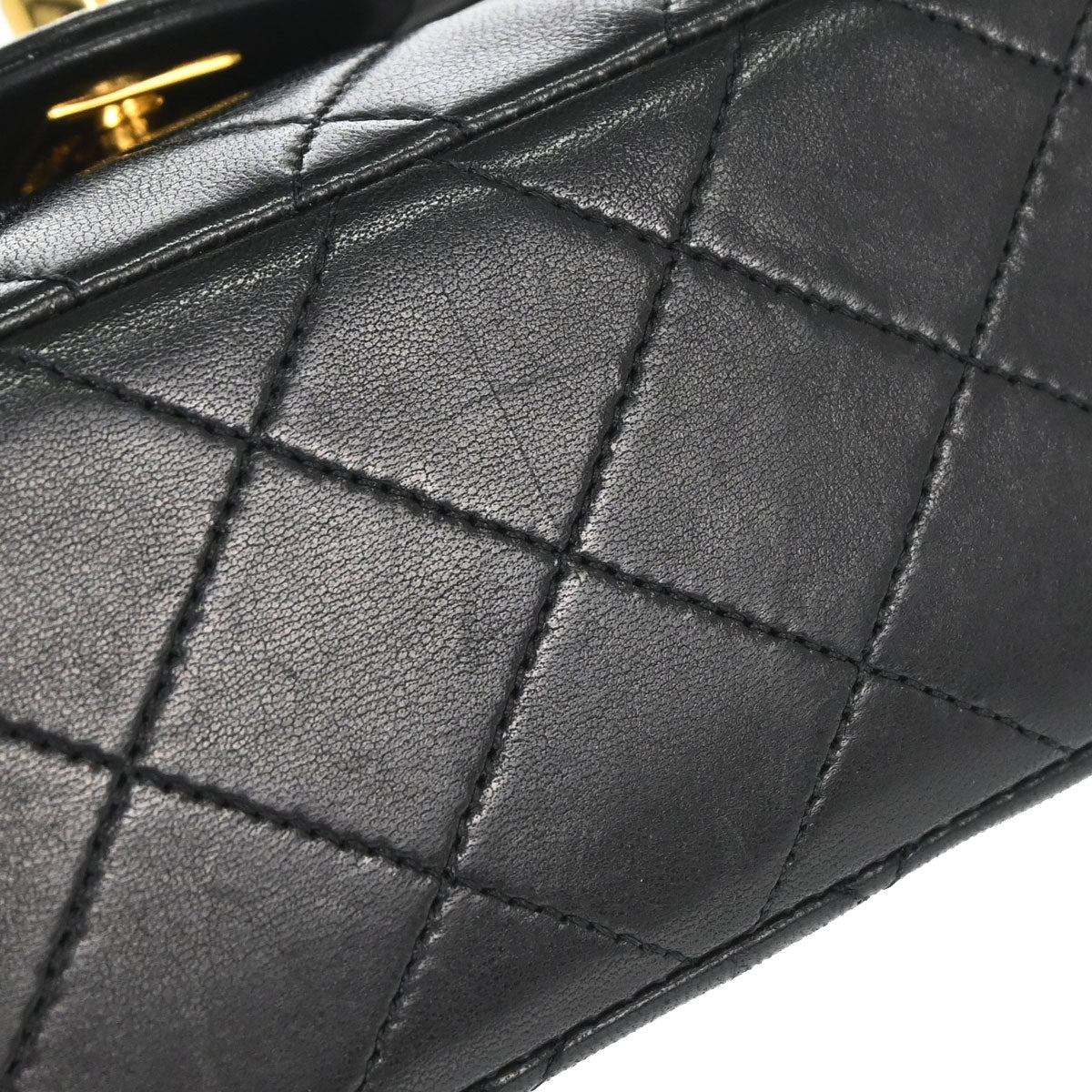 Chanel 1989-1991 Black Lambskin Small Classic Double Flap Shoulder Bag
