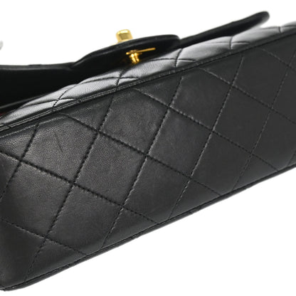 Chanel 1989-1991 Black Lambskin Small Classic Double Flap Shoulder Bag