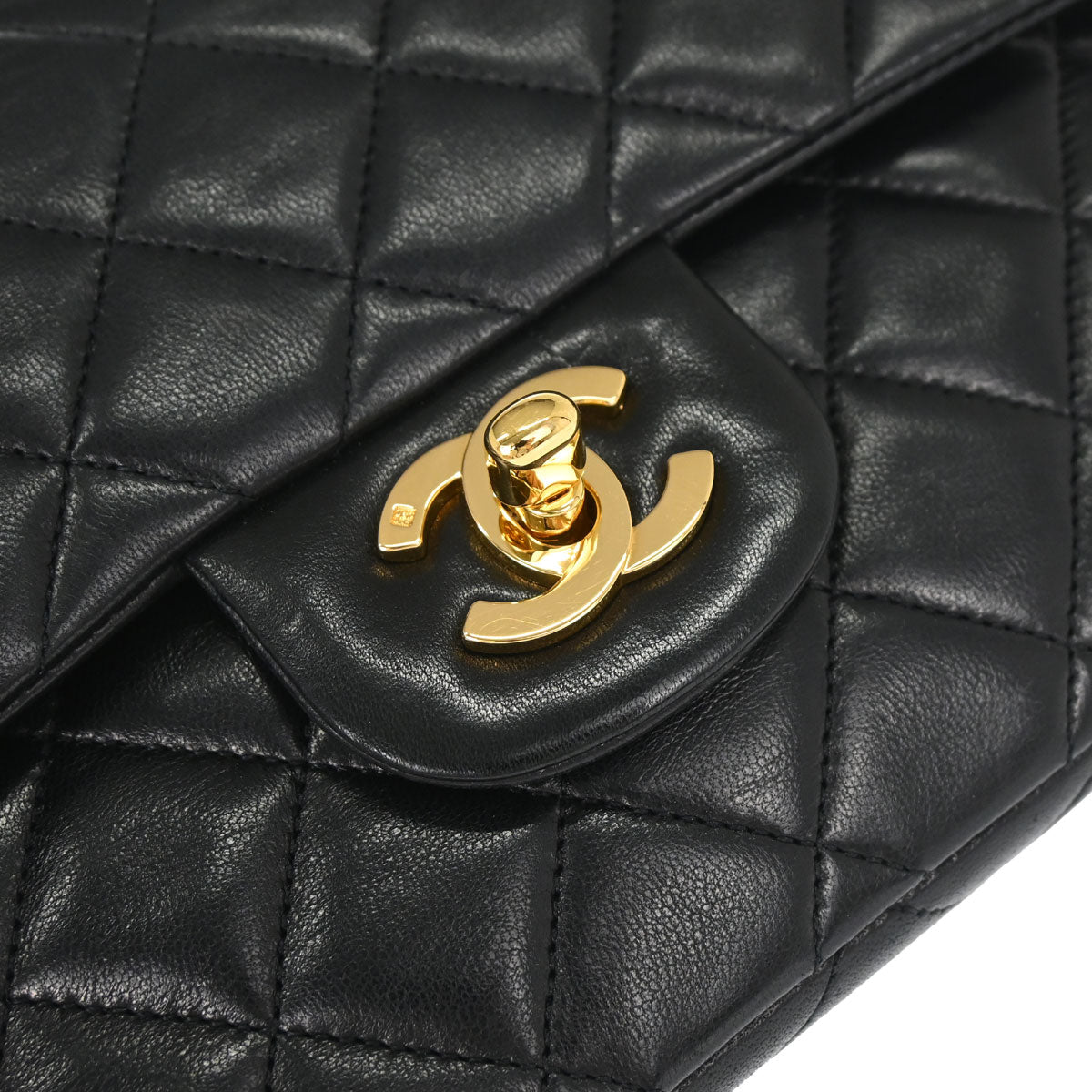 Chanel 1989-1991 Black Lambskin Small Classic Double Flap Shoulder Bag