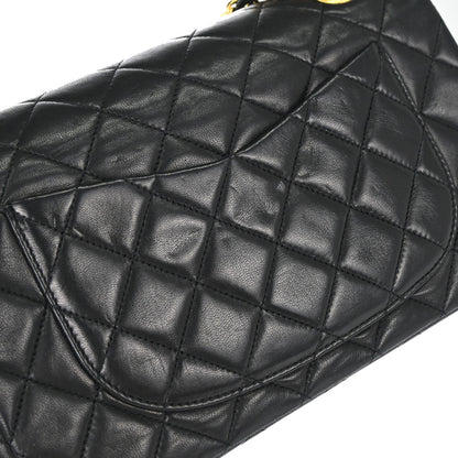 Chanel 1989-1991 Black Lambskin Small Classic Double Flap Shoulder Bag