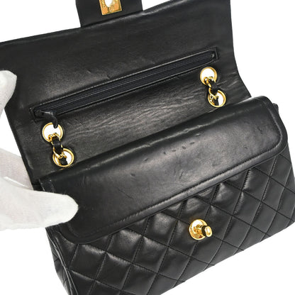 Chanel 1989-1991 Black Lambskin Small Classic Double Flap Shoulder Bag