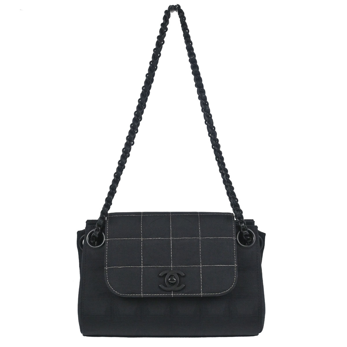 Chanel 2002-2003 Black Jacquard Nylon Travel Line Choco Bar Shoulder Bag