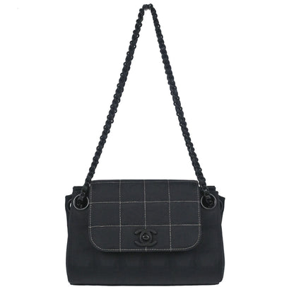 Chanel 2002-2003 Black Jacquard Nylon Travel Line Choco Bar Shoulder Bag