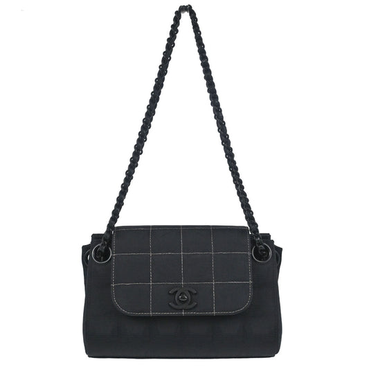 Chanel 2002-2003 Black Jacquard Nylon Travel Line Choco Bar Shoulder Bag