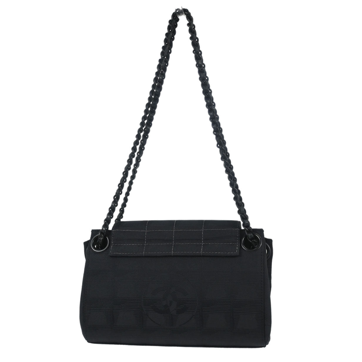 Chanel 2002-2003 Black Jacquard Nylon Travel Line Choco Bar Shoulder Bag