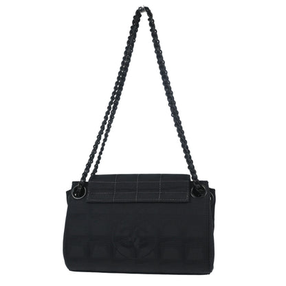 Chanel 2002-2003 Black Jacquard Nylon Travel Line Choco Bar Shoulder Bag