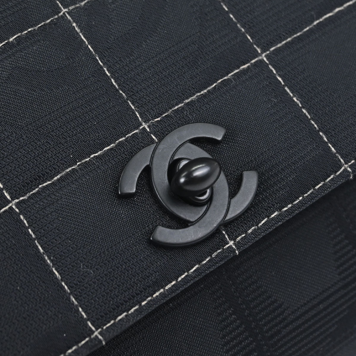 Chanel 2002-2003 Black Jacquard Nylon Travel Line Choco Bar Shoulder Bag