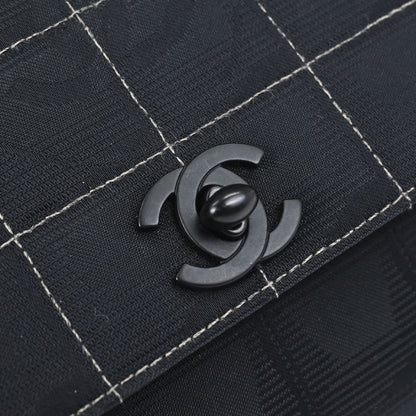 Chanel 2002-2003 Black Jacquard Nylon Travel Line Choco Bar Shoulder Bag