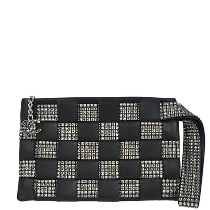 Chanel 2005-2006 Black Lambskin Woven Stass Clutch Bag