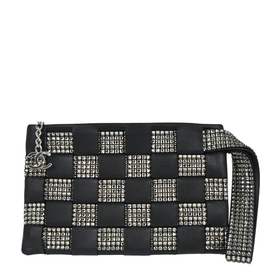 Chanel 2005-2006 Black Lambskin Woven Stass Clutch Bag
