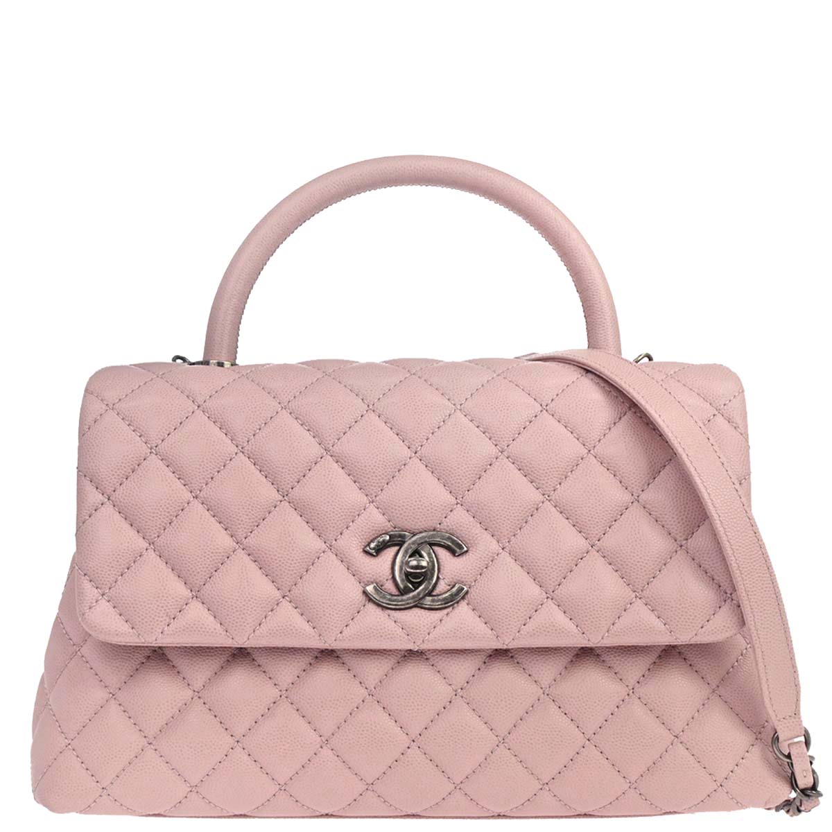 Chanel Light Pink Caviar Skin Coco Handle 2way Shoulder Handbag