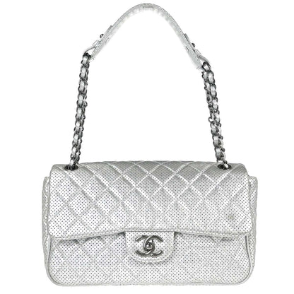 Chanel 2014 Silver Perforated Lambskin Handbag