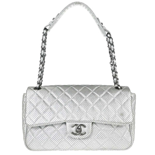Chanel 2014 Silver Perforated Lambskin Handbag