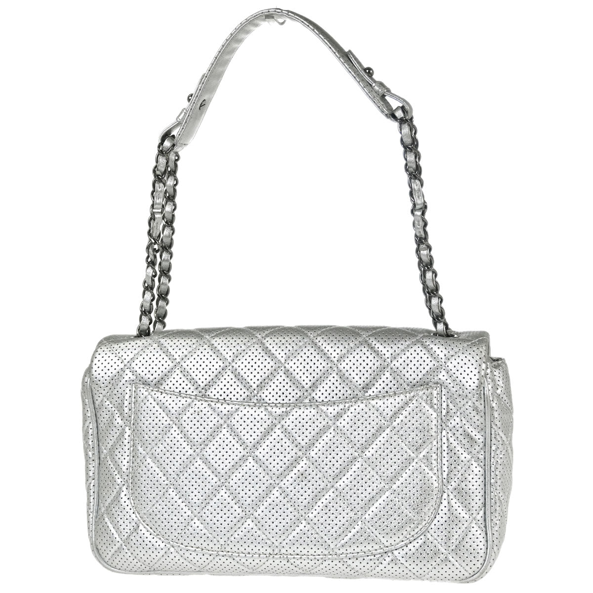 Chanel 2014 Silver Perforated Lambskin Handbag