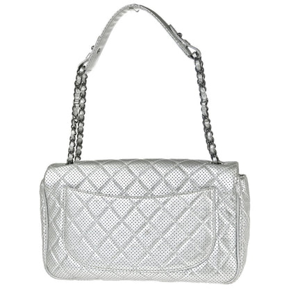 Chanel 2014 Silver Perforated Lambskin Handbag