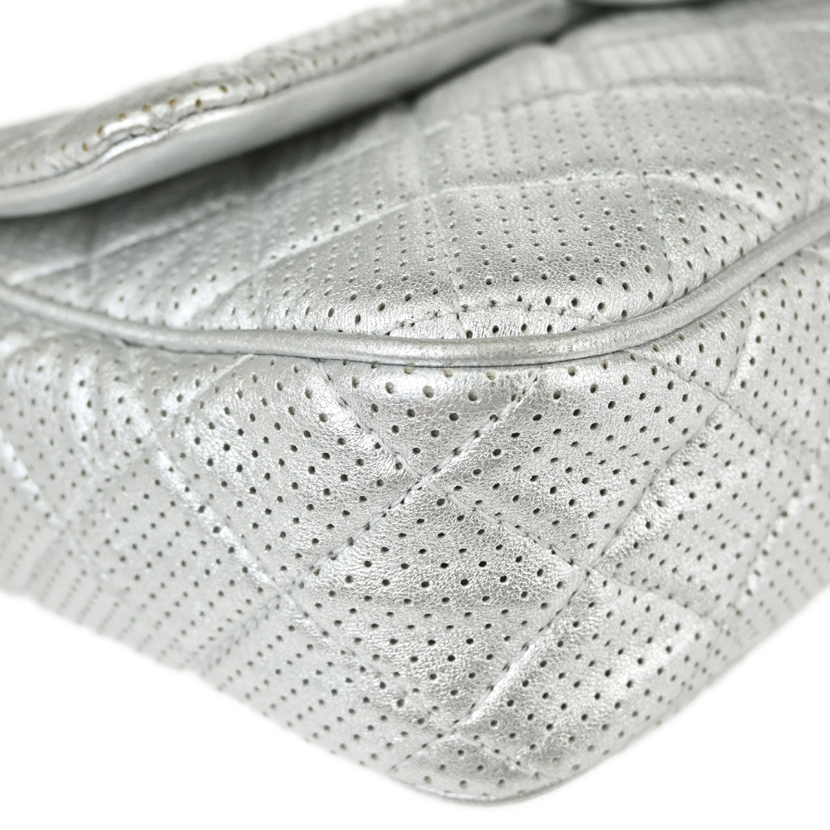 Chanel 2014 Silver Perforated Lambskin Handbag