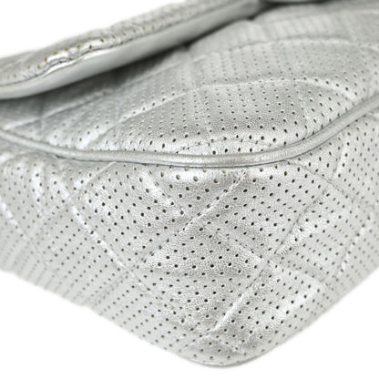 Chanel 2014 Silver Perforated Lambskin Handbag