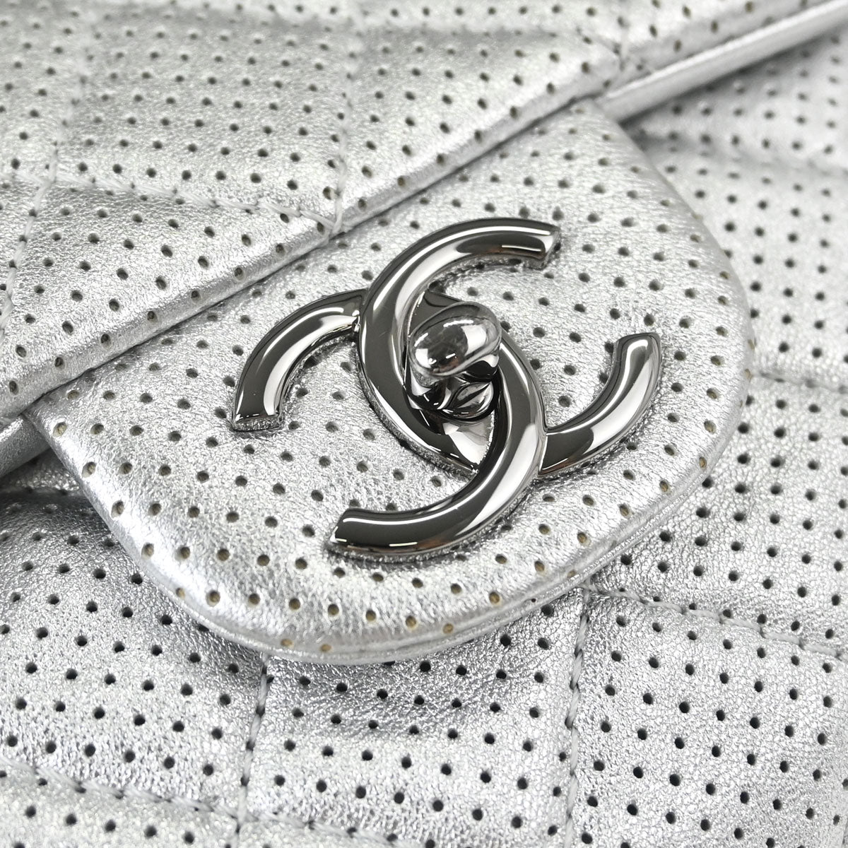 Chanel 2014 Silver Perforated Lambskin Handbag