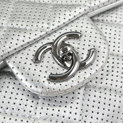 Chanel 2014 Silver Perforated Lambskin Handbag