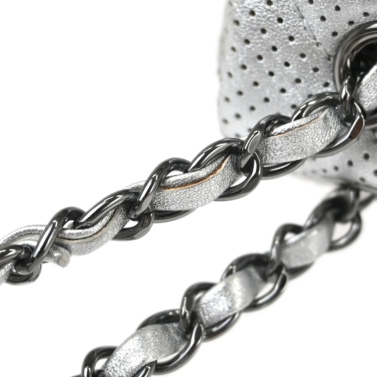 Chanel 2014 Silver Perforated Lambskin Handbag