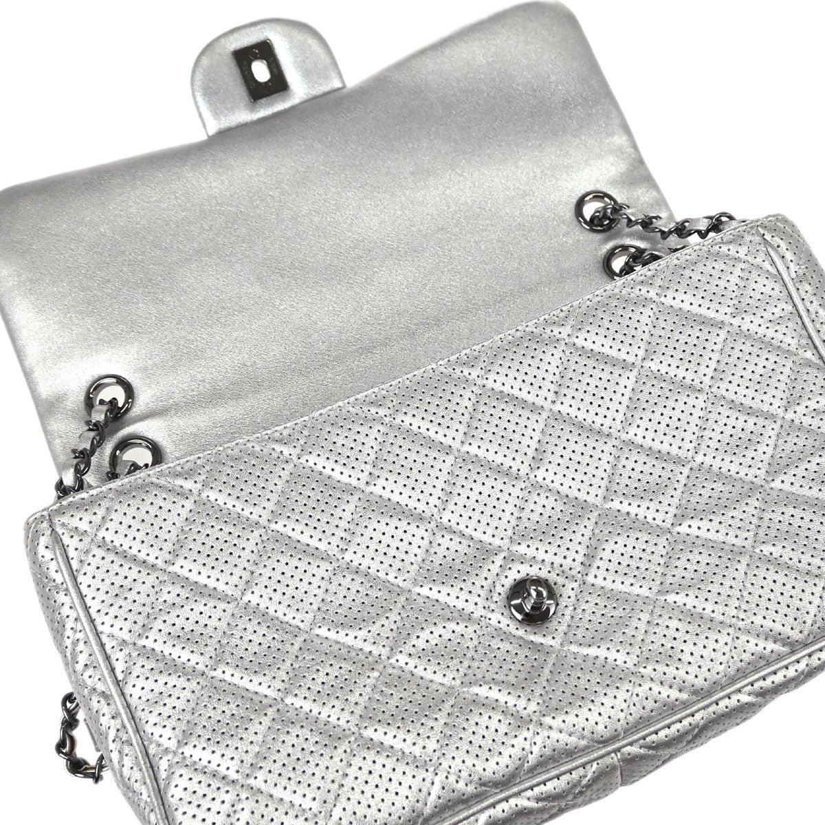 Chanel 2014 Silver Perforated Lambskin Handbag