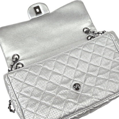 Chanel 2014 Silver Perforated Lambskin Handbag