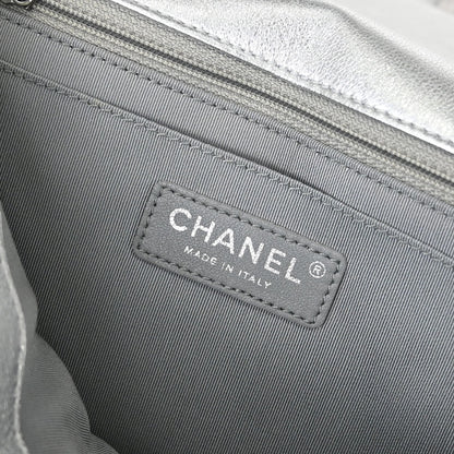 Chanel 2014 Silver Perforated Lambskin Handbag
