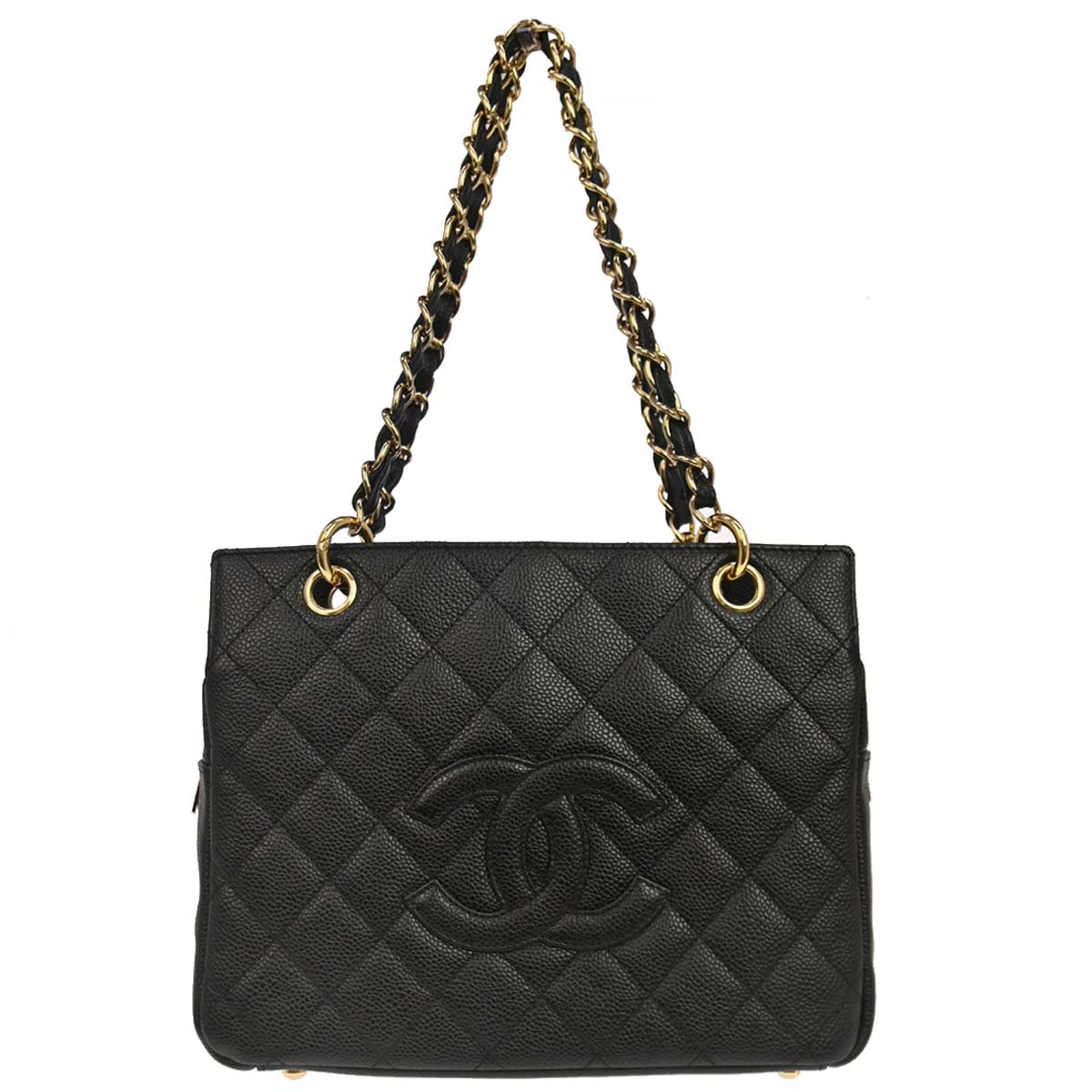 Chanel 2002-2003 Black Caviar Skin Petite Timeless Tote PTT Chain Handbag