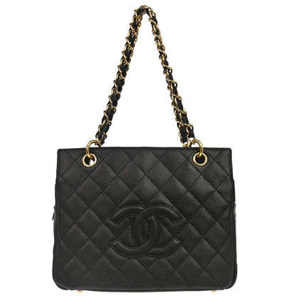 Chanel 2002-2003 Black Caviar Skin Petite Timeless Tote PTT Chain Handbag