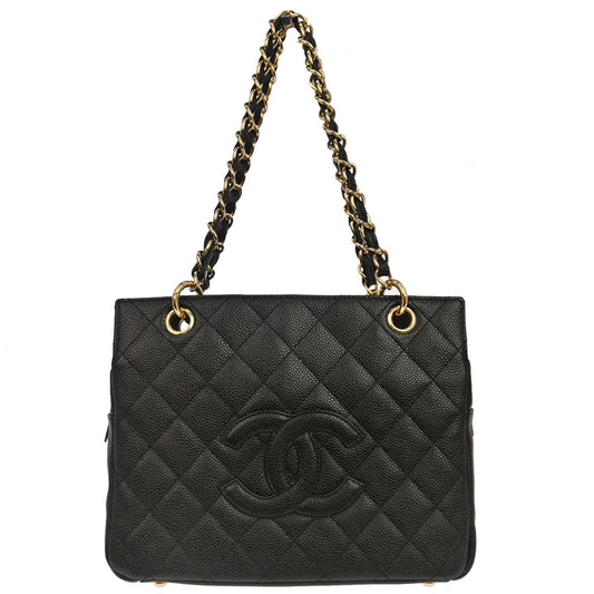 Chanel 2002-2003 Black Caviar Skin Petite Timeless Tote PTT Chain Handbag