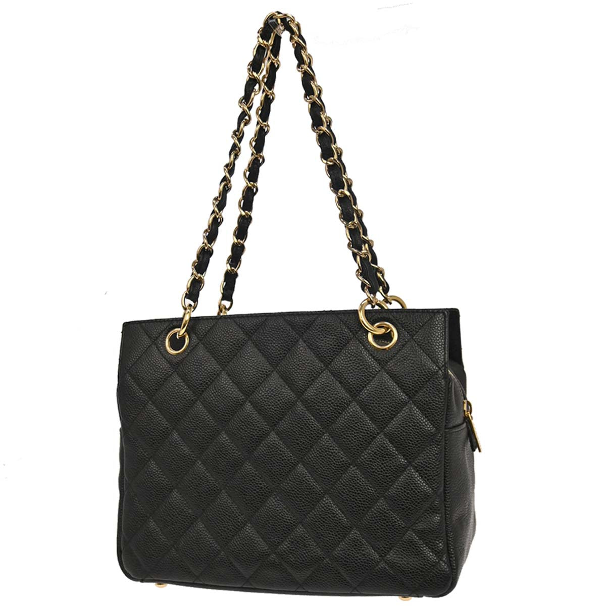 Chanel 2002-2003 Black Caviar Skin Petite Timeless Tote PTT Chain Handbag
