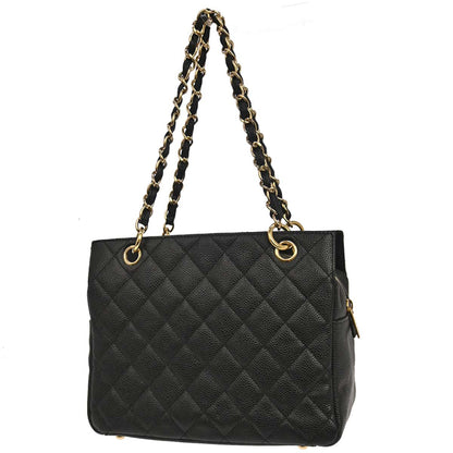 Chanel 2002-2003 Black Caviar Skin Petite Timeless Tote PTT Chain Handbag