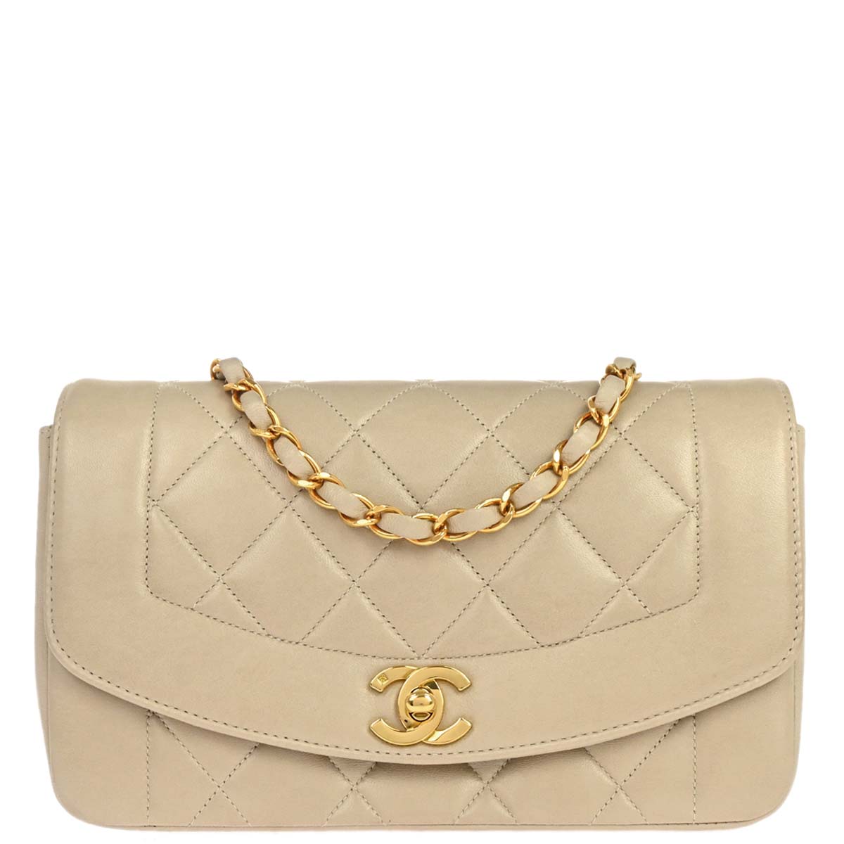 Chanel 1994-1996 Beige Lambskin Small Diana Shoulder Bag