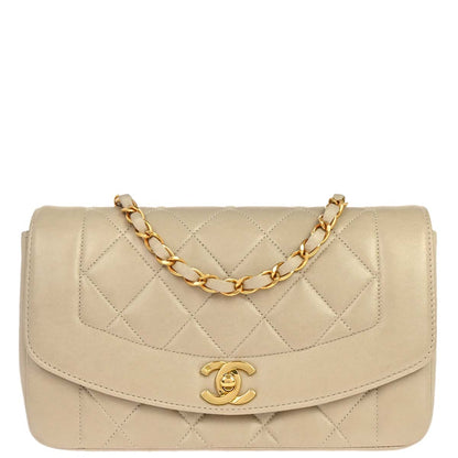 Chanel 1994-1996 Beige Lambskin Small Diana Shoulder Bag