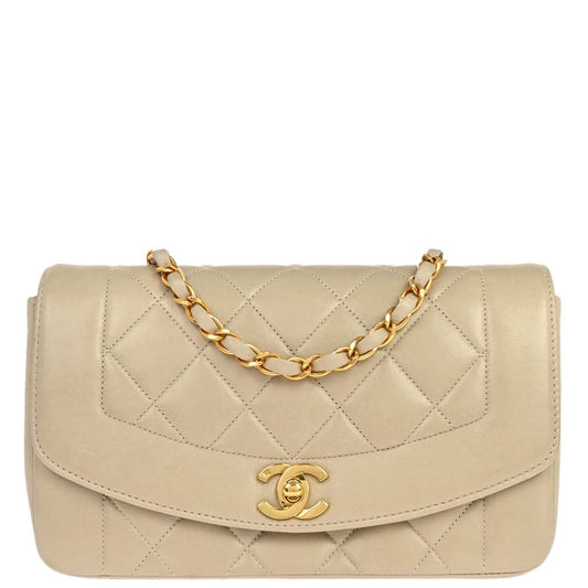 Chanel 1994-1996 Beige Lambskin Small Diana Shoulder Bag