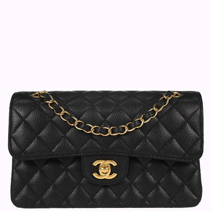 Chanel Black Caviar Skin Small Classic Double Flap Shoulder Bag