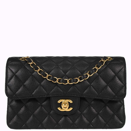 Chanel Black Caviar Skin Small Classic Double Flap Shoulder Bag