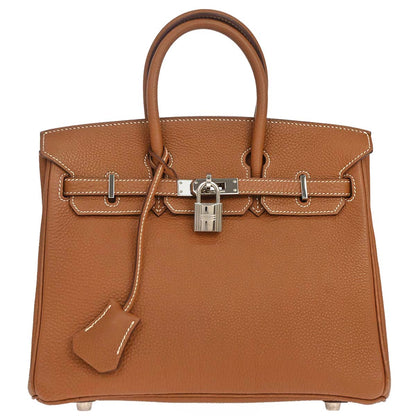 Hermes Gold Taurillon Clemence Birkin 25 Handbag