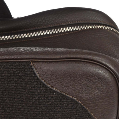 Hermes Chocolat Taurillon Clemence Wool Canvas Victoria 50 Handbag