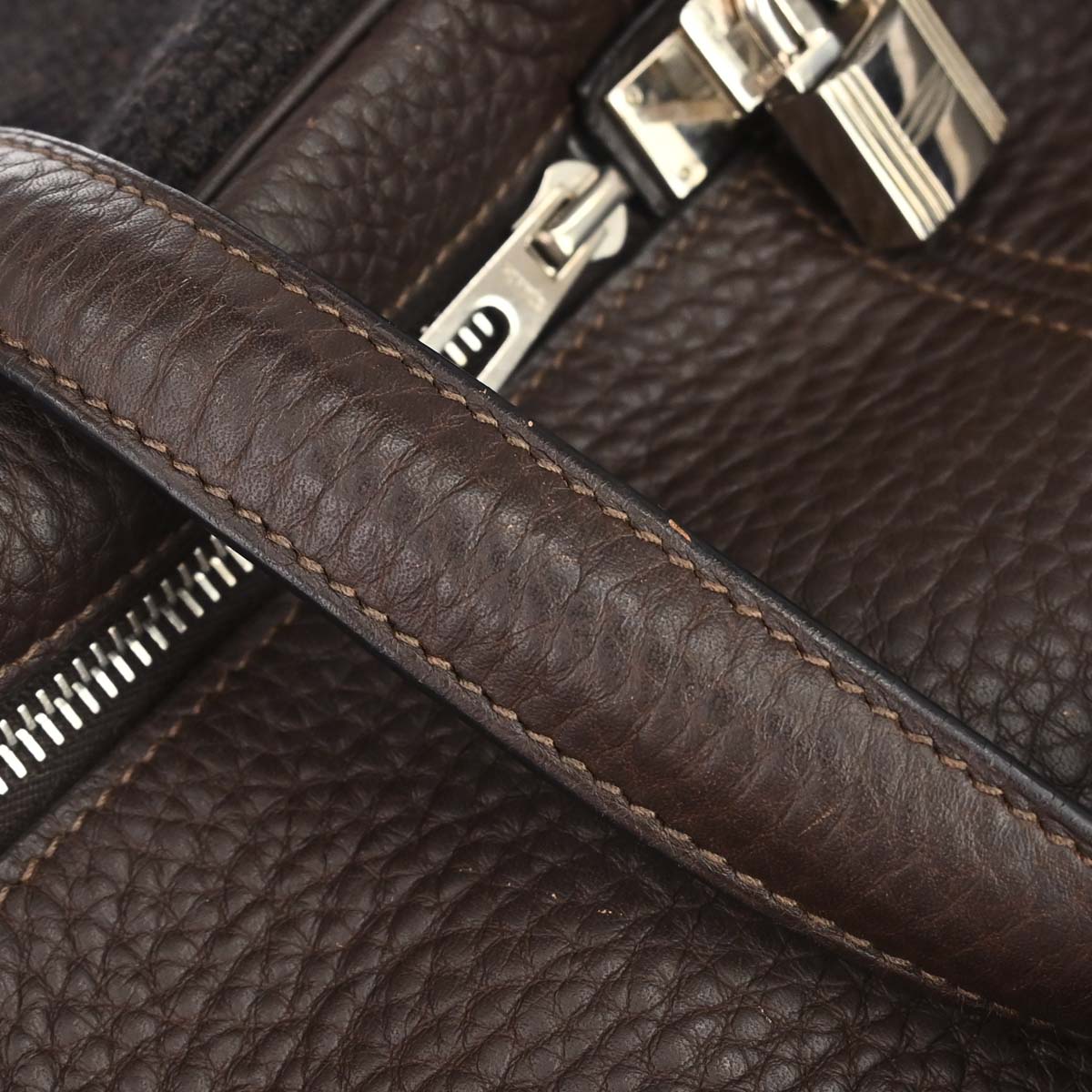 Hermes Chocolat Taurillon Clemence Wool Canvas Victoria 50 Handbag
