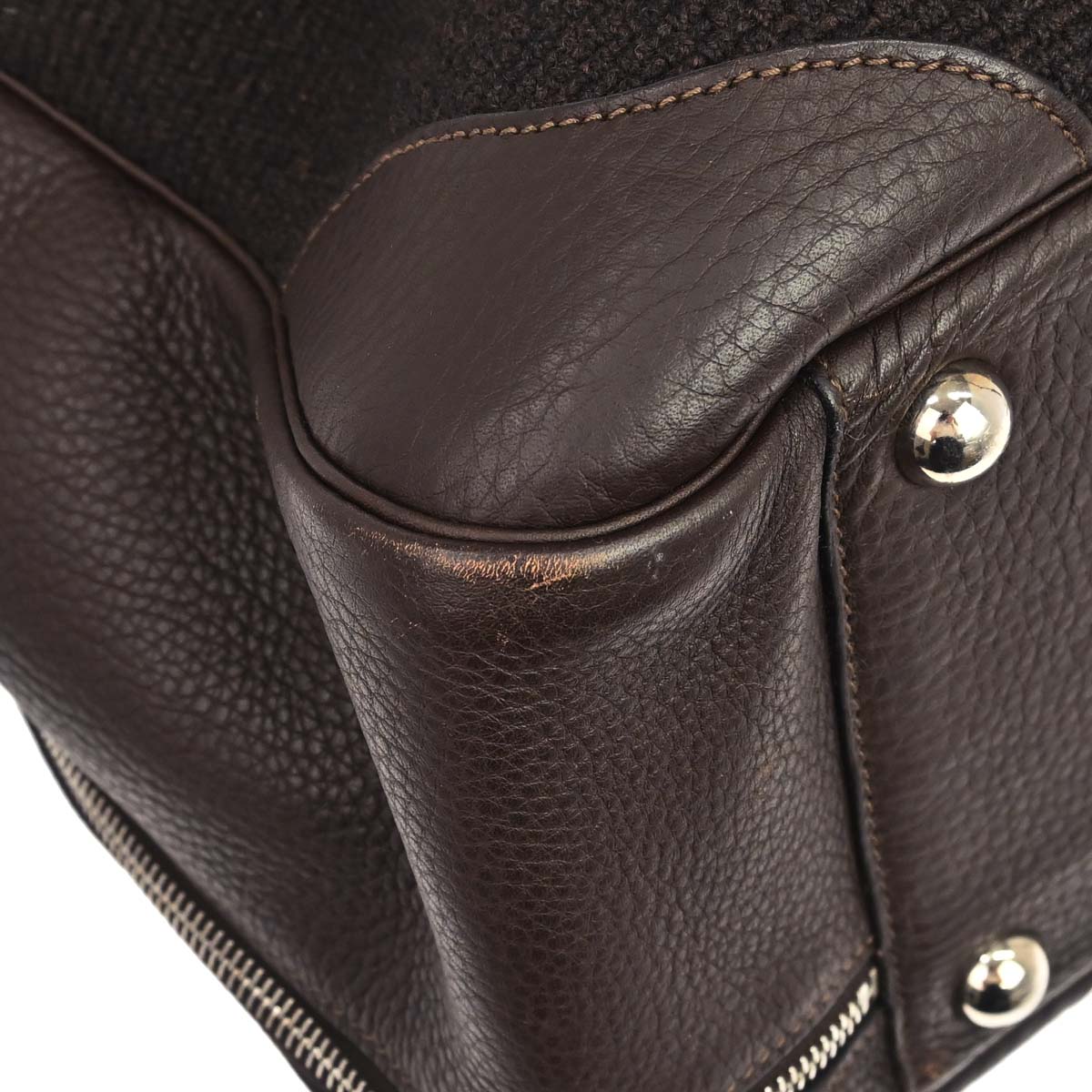 Hermes Chocolat Taurillon Clemence Wool Canvas Victoria 50 Handbag