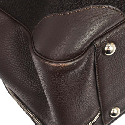 Hermes Chocolat Taurillon Clemence Wool Canvas Victoria 50 Handbag