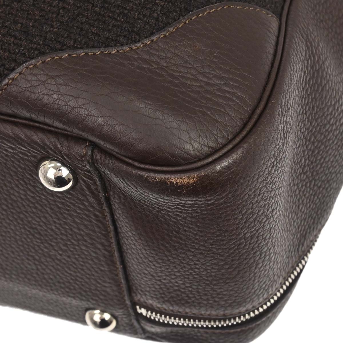 Hermes Chocolat Taurillon Clemence Wool Canvas Victoria 50 Handbag