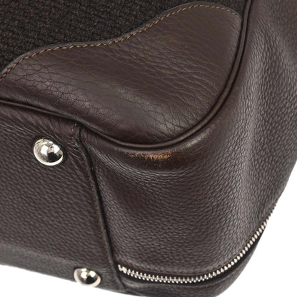 Hermes Chocolat Taurillon Clemence Wool Canvas Victoria 50 Handbag
