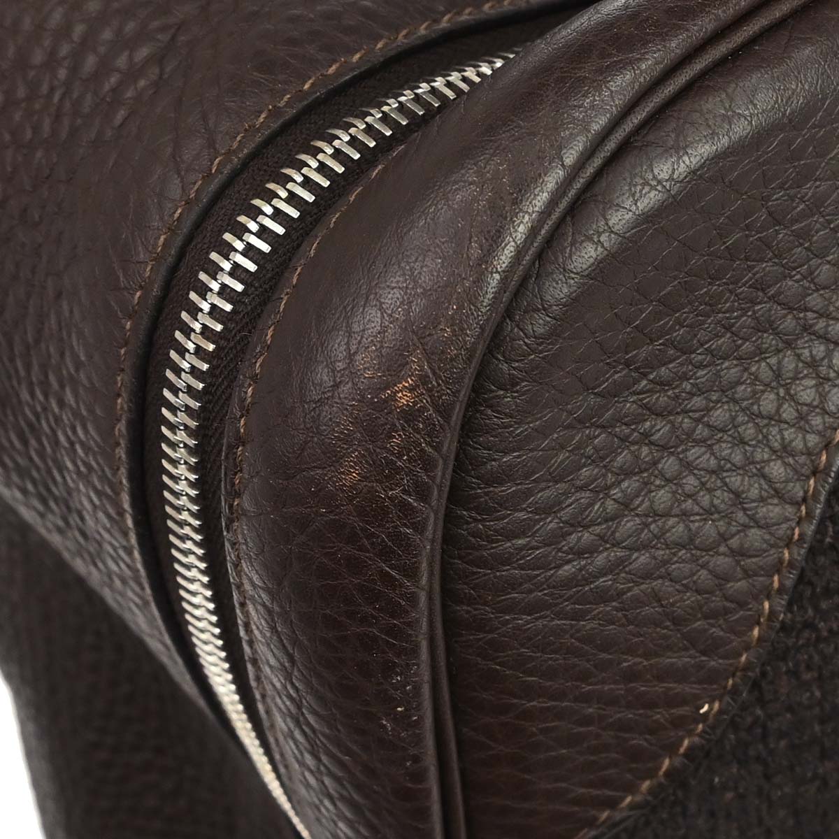 Hermes Chocolat Taurillon Clemence Wool Canvas Victoria 50 Handbag
