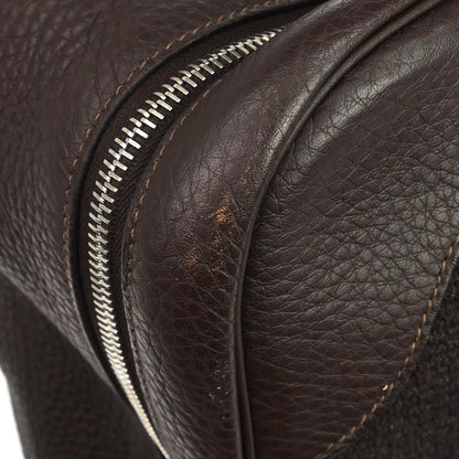 Hermes Chocolat Taurillon Clemence Wool Canvas Victoria 50 Handbag