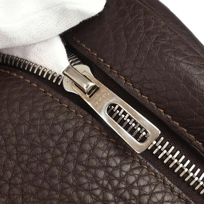Hermes Chocolat Taurillon Clemence Wool Canvas Victoria 50 Handbag