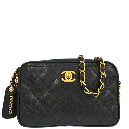Chanel 1994-1996 Black Caviar Skin Camera Bag Mini